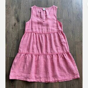 Lucky 100% Linen Tiered Dress Size S Coral Pink Sleeveless Boho Cottagecore